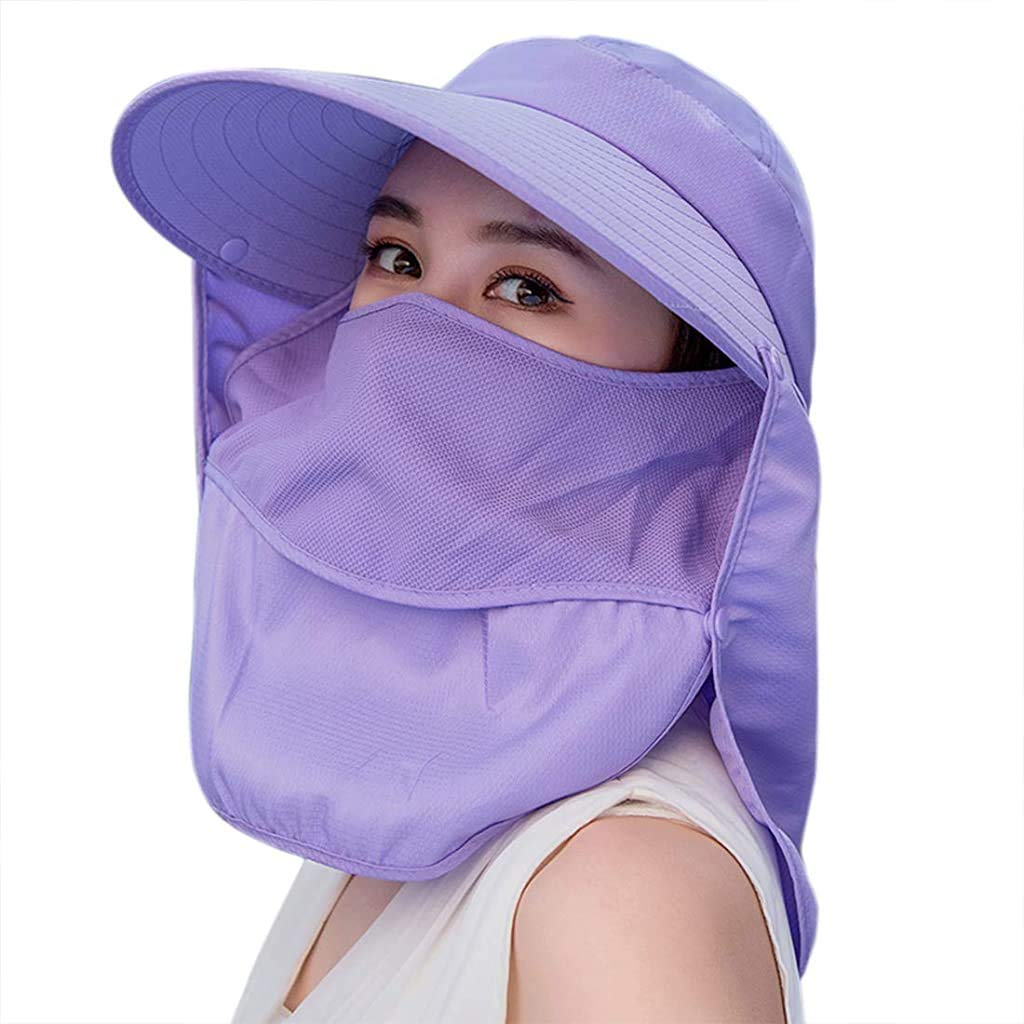 GUSTAVE Women Sun Wide Brim UV Protection Fishing Hat Foldable Ponytail Summer Hats with Detachable Flaps Purple GUSTAVE Women Sun Wide Brim UV Protection Fishing Hat Foldable Ponytail Summer Hats with Detachable Flaps Purple